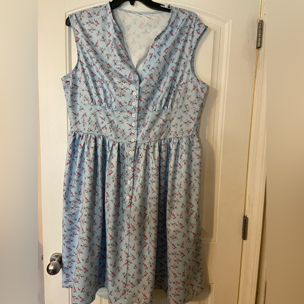 Women’s unbranded Baby Blue Floral Pin Up Dress XXL NWOT